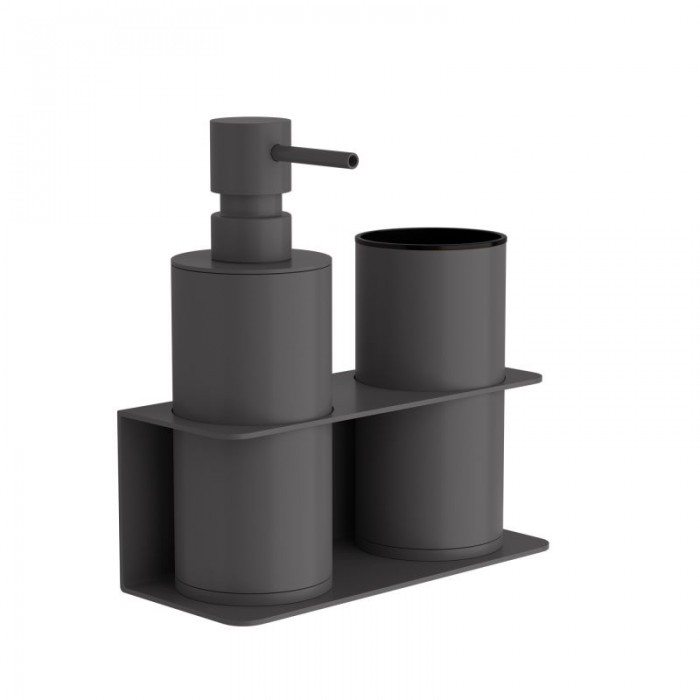 Επιτοίχια Dispenser & Ποτηροθήκη - Matt Anthracite, Pam & Co, W17 x D7 x H19 (cm), 80-113