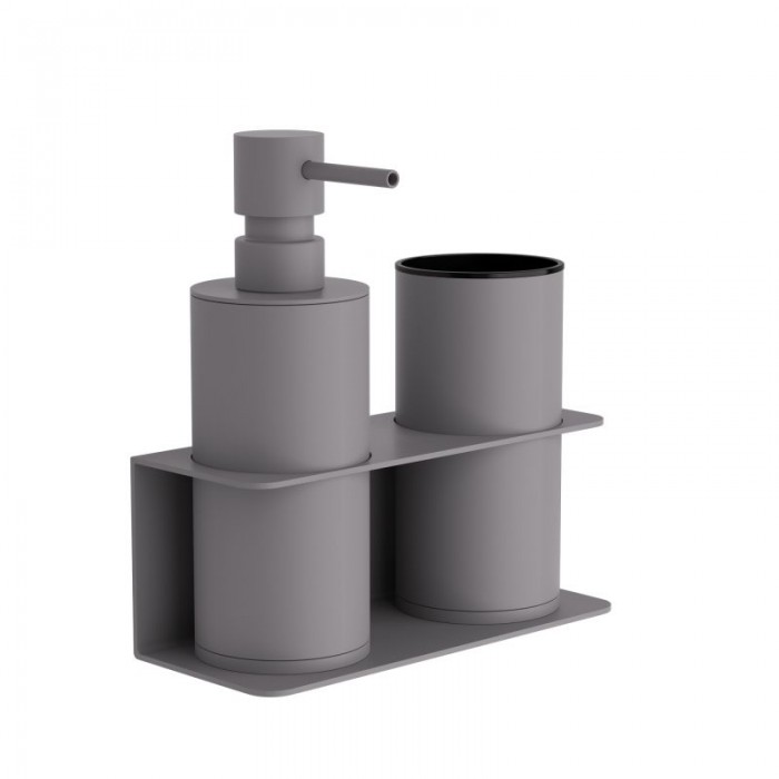 Επιτοίχια Dispenser & Ποτηροθήκη - Matt Concrete Grey, Pam & Co, W17 x D7 x H19 (cm), 80-163