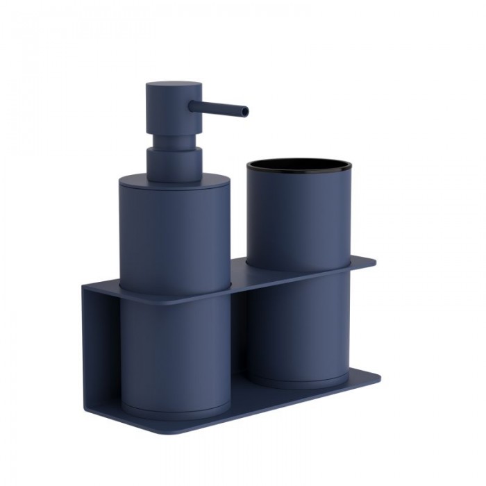 Επιτοίχια Dispenser & Ποτηροθήκη - Matt Navy Blue, Pam & Co, W17 x D7 x H19 (cm), 80-203