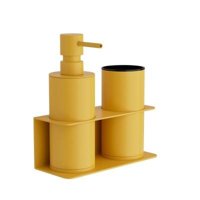 Επιτοίχια Dispenser & Ποτηροθήκη - Matt Yellow, Pam & Co, W17 x D7 x H19 (cm), 80-603