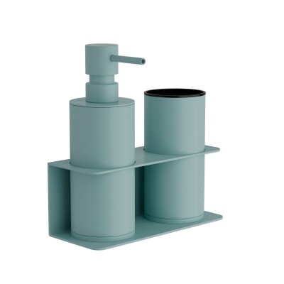 Επιτοίχια Dispenser & Ποτηροθήκη - Matt Turquoise, Pam & Co, W17 x D7 x H19 (cm), 80-913