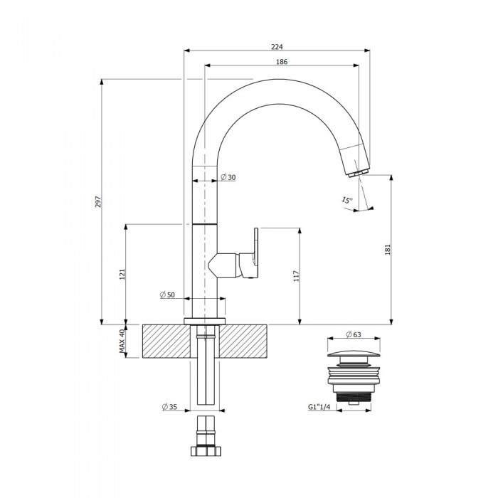 Μπαταρία νιπτήρος μεσαίου ύψους Armando Vicario Slim 500040-110 Inox