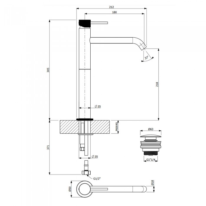 Μπαταρία νιπτήρος επικαθήμενη Armando Vicario Industrial 512041-110 Inox