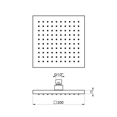 Ανακλινόμενη κεφαλή ABS 20x20 με μπράτσο οροφής 10cm E044077-110 + R50812-110 Inox