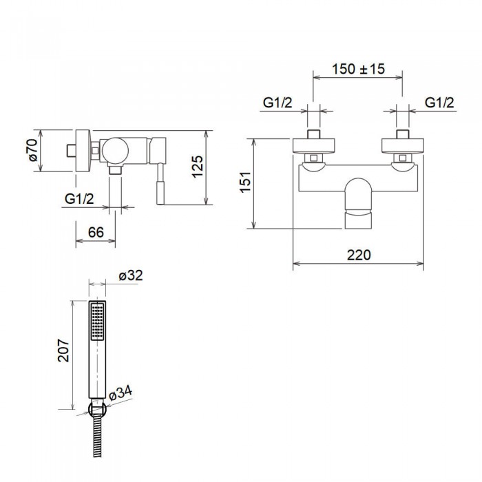 Μπαταρία ντουζιέρας La Torre New Tech 12060-110 Inox