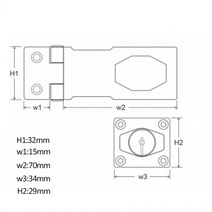 Καταβάτης µε Κλειδαριά Ανoξείδωτος 75mm 090-7075 Metalor