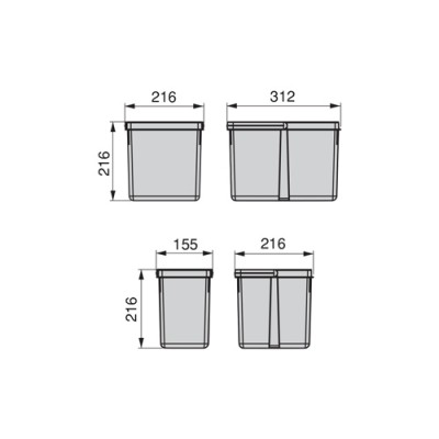 Σετ Δοχείων απορριμάτων Νεροχύτη Emuca 8197123-8197923 για κουτί 80cm
