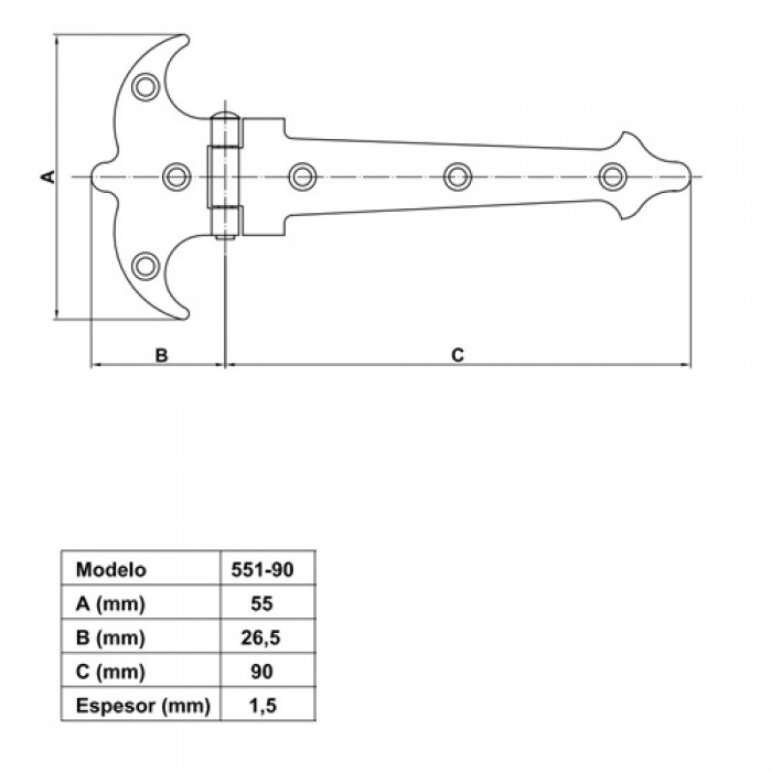 Μεντεσές τύπου Τ Αντικέ με διακόσμηση 90x15mm