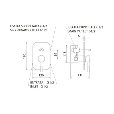 Μίκτης εντοιχισμού 2 εξόδων La Torre New Tech 12050R-400 Μαύρο Matt