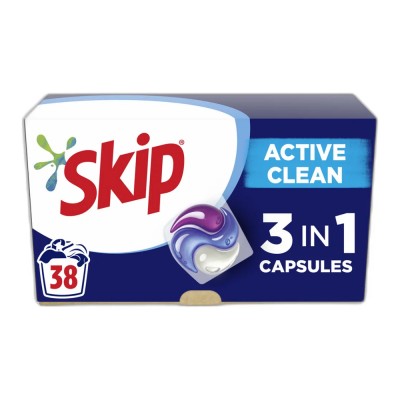 Skip Caps Active Clean Απορρυπαντικό Πλυντηρίου Ρούχων σε Κάψουλες 802gr 38Τεμάχια