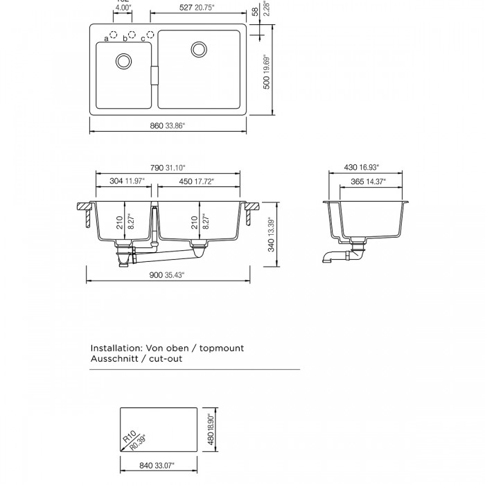 Νεροχύτες Schock Cristadur Mono 15290-1302 Polaris (86X50cm) Ένθετος Germany