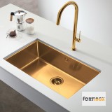 Ανοξείδωτος νεροχύτης Fortinox Squadro PVD 28075-211 (74x44) Λείος Gold Brushed PVD