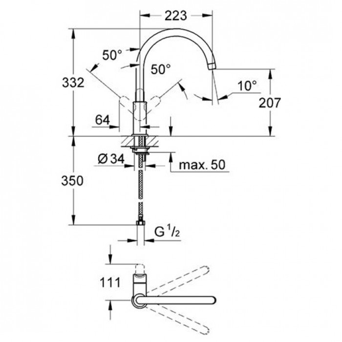 Μπαταρία πάγκου Κουζίνας Grohe Bauedge 31367001