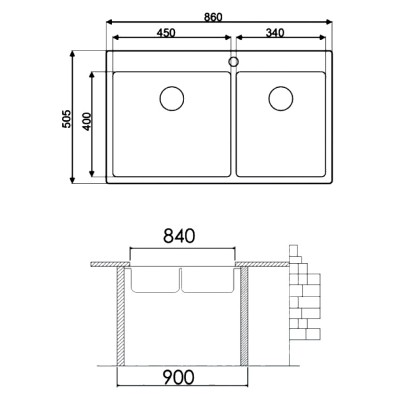 Νεροχύτης Χειροποίητος με 2 γούρνες 2172 720cm s280 (86x50,5) Σατινέ με Εγγύηση Εφόρου Ζωής