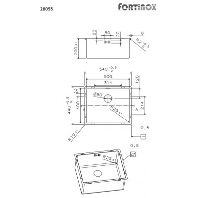 Ανοξείδωτος νεροχύτης Fortinox Squadro 28055-110 (54x44) 