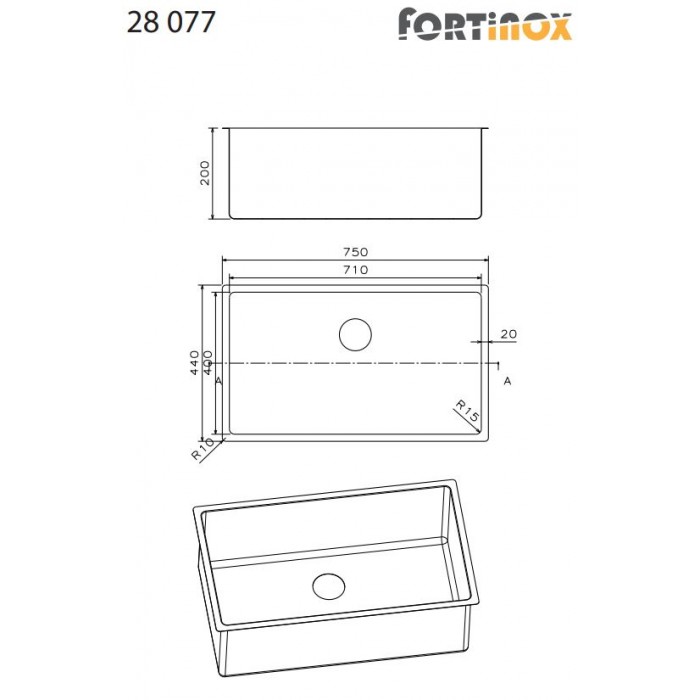 Ανοξείδωτος νεροχύτης Fortinox Squadro 28077-110 (75x44)