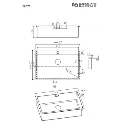 Ανοξείδωτος νεροχύτης Fortinox Squadro 29075-110 (76x50,5) 