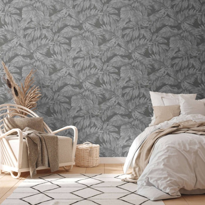 Ταπετσαρία Τοίχου 0.53x10.05m A.S. Création Casual Living «Floral, Black, Grey, Metallic, Silver» 393404