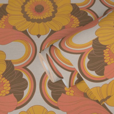 Ταπετσαρία Τοίχου 0.53x8.5m A.S. Création Retro Chic «Floral, Brown, Orange, Yellow» 395304