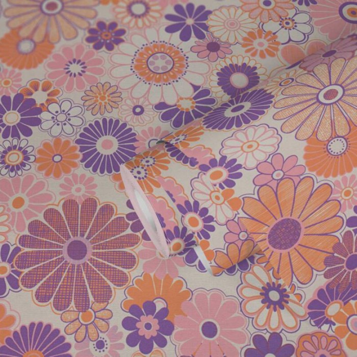 Ταπετσαρία Τοίχου 0.53x8.5m A.S. Création Retro Chic «Floral, Orange, Pink, Purple» 395351