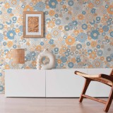 Ταπετσαρία Τοίχου 0.53x8.5m A.S. Création Retro Chic «Floral, Blue, Grey, Orange» 395352