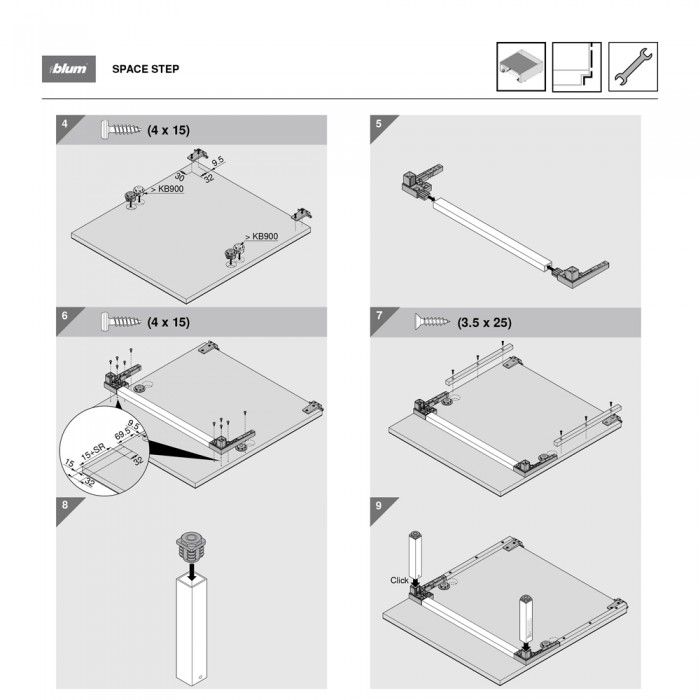 Σύστημα εκμετάλλευσης μπάζας Blum SPACE STEP με βάθος 41cm σε χρώμα Orion grey matt Z95.4100