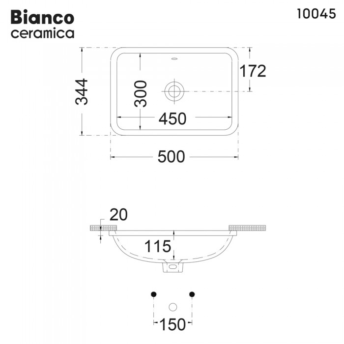 Νιπτήρας Μπάνιου Υποένθετος 50x34 (Εσωτ. 45x29,8) Bianco Ceramica 10045-300 Λευκό Γυαλιστερό