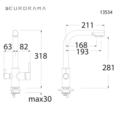 Μπαταρία Νεροχύτη Filter-Tap Για Φίλτρο πόσιμου νερού Inox Eurorama 13534F-110