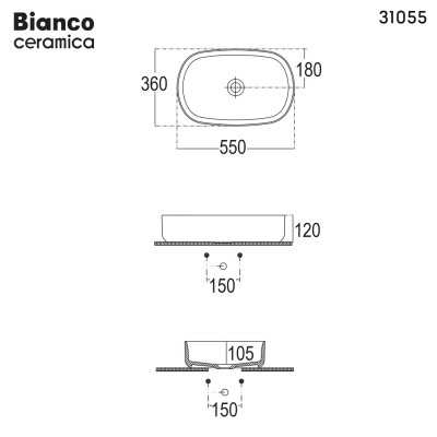 Νιπτήρας Μπάνιου Επιτραπέζιος 55x36 Bianco Ceramica 31055-300 Λευκό Γυαλιστερό