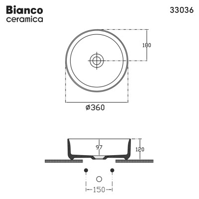 Νιπτήρας Μπάνιου Επιτραπέζιος Φ36 Bianco Ceramica 33036-311 Ivory Matt