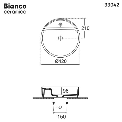 Νιπτήρας Μπάνιου Επιτραπέζιος Φ42 Bianco Ceramica 33042-300 Λευκό Γυαλιστερό