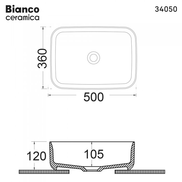 Νιπτήρας Μπάνιου 50x36 Επιτραπέζιος Bianco Ceramica 34050-421 Anthracite Matt