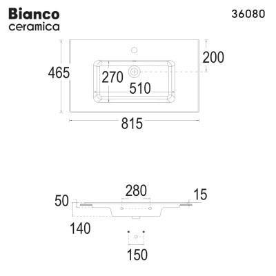 Νιπτήρας Μπάνιου Flat 81,5x46,5 Επικαθήμενος  με 1 Οπή Για Μπαταρία Bianco Ceramica 36080-300 Λευκό Γυαλιστερό