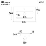 Νιπτήρας Μπάνιου 60x36 Επικαθήμενος με 1 Οπή Για Μπαταρία Bianco Ceramica 37060-300 Λευκό Γυαλιστερό