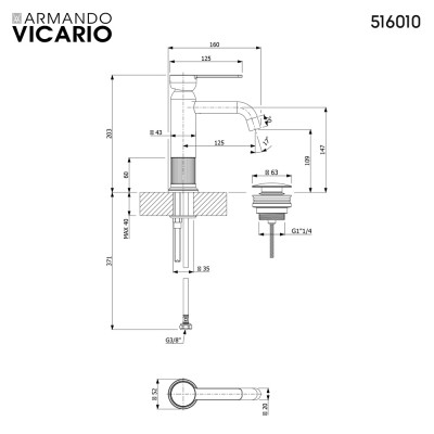 Μπαταρία Νιπτήρα με Βαλβίδα Clic-Clac Lumiere Vicario 516010-221 Antique Brass