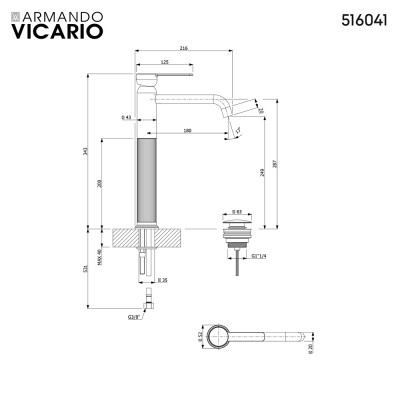 Μπαταρία Νιπτήρα Υψηλή με Βαλβίδα Clic-Clac Lumiere Vicario 516041-221 Antique Brass