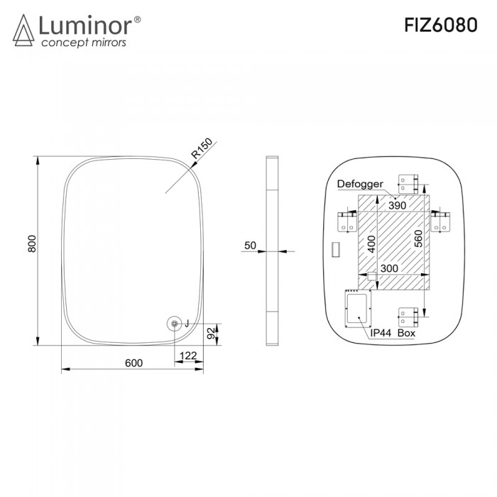 Καθρέπτης Fiz 60x80 cm Φωτιζόμενος Led με Πλαίσιο Αλουμινίου Luminor FIZ6080-201 Gold