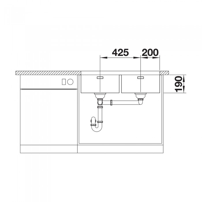 Υποκαθήμενος Ανοξείδωτος Νεροχύτης 86.5x44cm BLANCO σειρά ANDANO 400/400 U Satin Polish 522987