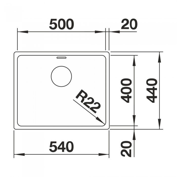 Υποκαθήμενος Ανοξείδωτος Νεροχύτης 54x44cm BLANCO σειρά ANDANO 500 U Satin Polish 522967