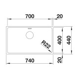 Υποκαθήμενος Ανοξείδωτος Νεροχύτης 74x44cm BLANCO σειρά ANDANO 700 U Satin Polish 522971