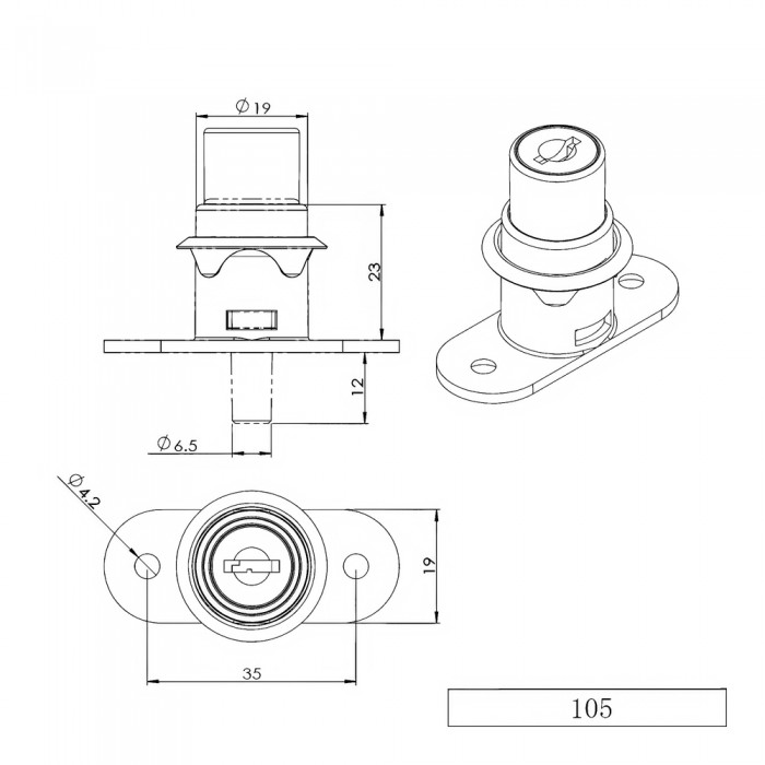 Κλειδαριά Επίπλου EVERGOOD Model 105 με Διάμετρο Κυλίνδρου 19mm και Μήκος Κυλίνδρου 23mm (D19 x L23) σε χρώμα Χρώμιο