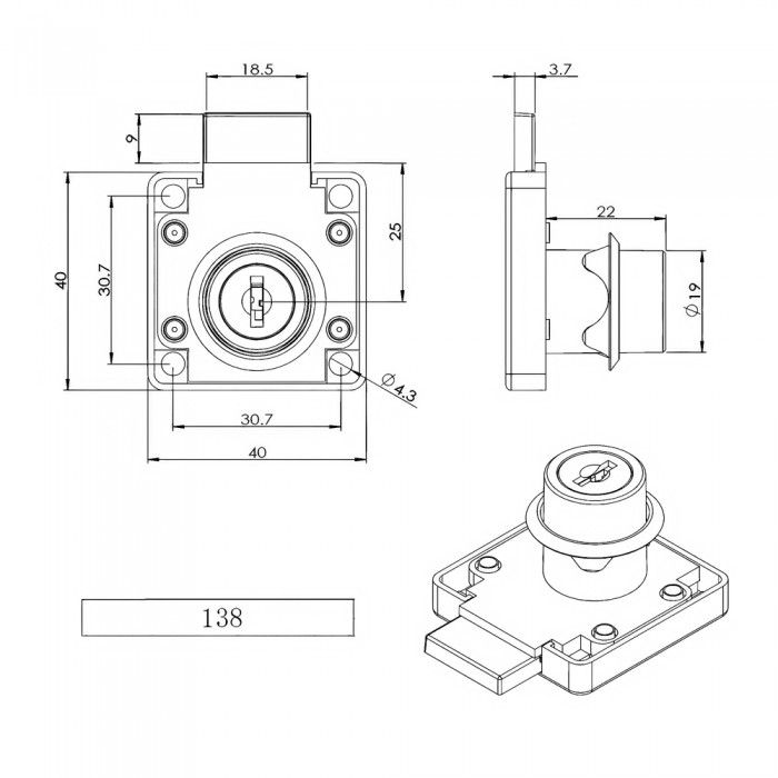 Κλειδαριά Επίπλου EVERGOOD Model 138 με Διάμετρο Κυλίνδρου 19mm και Μήκος Κυλίνδρου 22mm (D19 x L22) σε χρώμα Χρώμιο