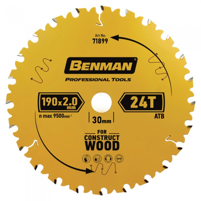 Πριονόδισκος για Δισκοπρίονο 190x2.0mm/30mm, 24T Benman Construct Wood 71899