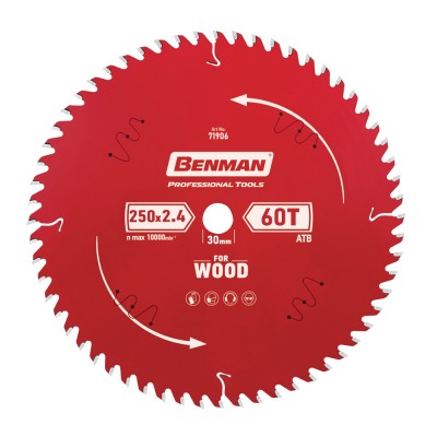 Πριονόδισκος για Δισκοπρίονο 250x2.4mm/30mm, 60T Benman Expert Wood 71906