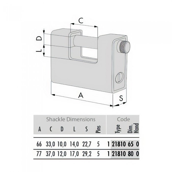 Ατσάλινο Λουκέτο Τάκου 65mm Cisa 21810.65