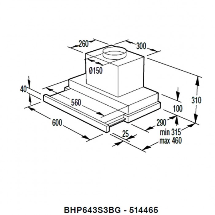 Απορροφητήρας Συρόμενος Μαύρο Γυαλί 60cm Gorenje BHP643S3BG - 514465