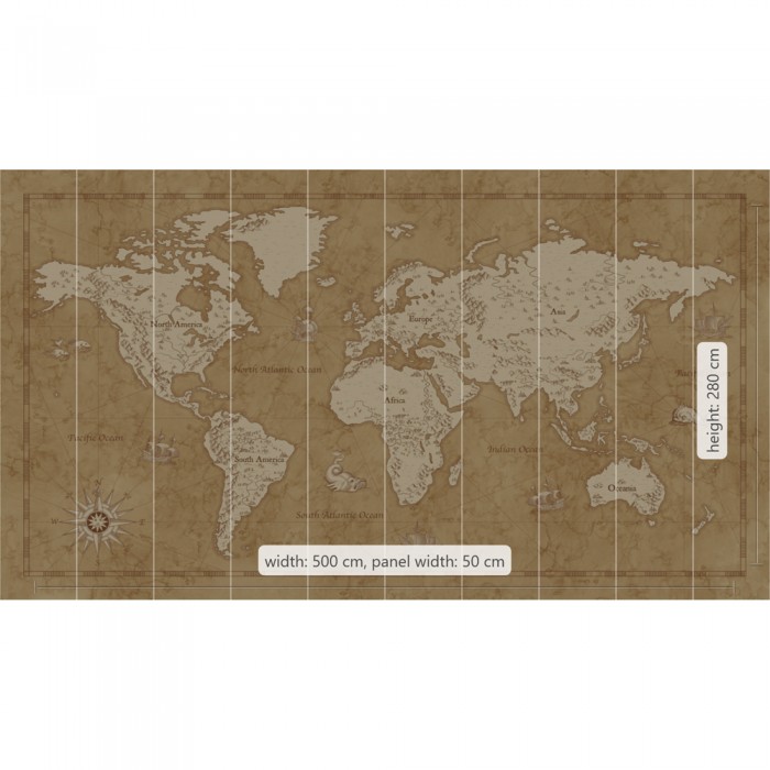 Φωτοταπετσαρία Τοίχου KOMAR "Vintage World Map" σειρά "INTO ADVENTURE" 500x280cm IAX10-0027