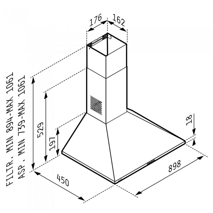 Απορροφητήρας Καμινάδα Τετράγωνη Lux Classic Pyramis 90cm - 065030202