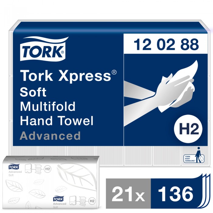 Χειροπετσέτα Λευκή 2φυλλη W-Fold 34x21,2cm 21x136τεμ Tork Xpress® Soft 120288