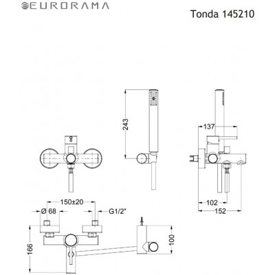 Μπαταρία λουτρού Eurorama Tonda 145210-400 black matt 